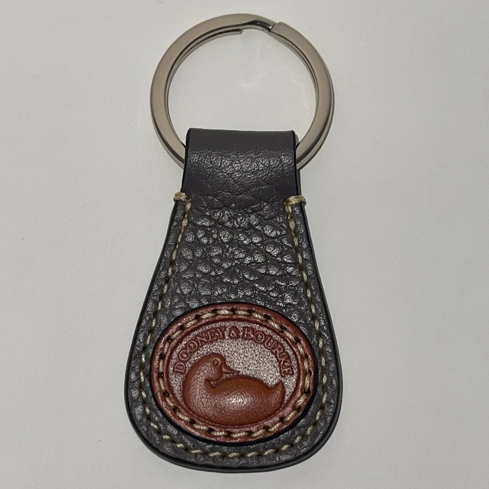 Rare VTG Dooney & Bourke 1990s Key Ring Fob Taupe Brown Leather Duck‎ Seal